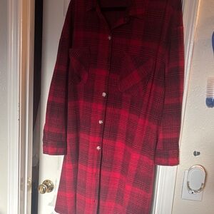 Red Plaid Button-Up Coat